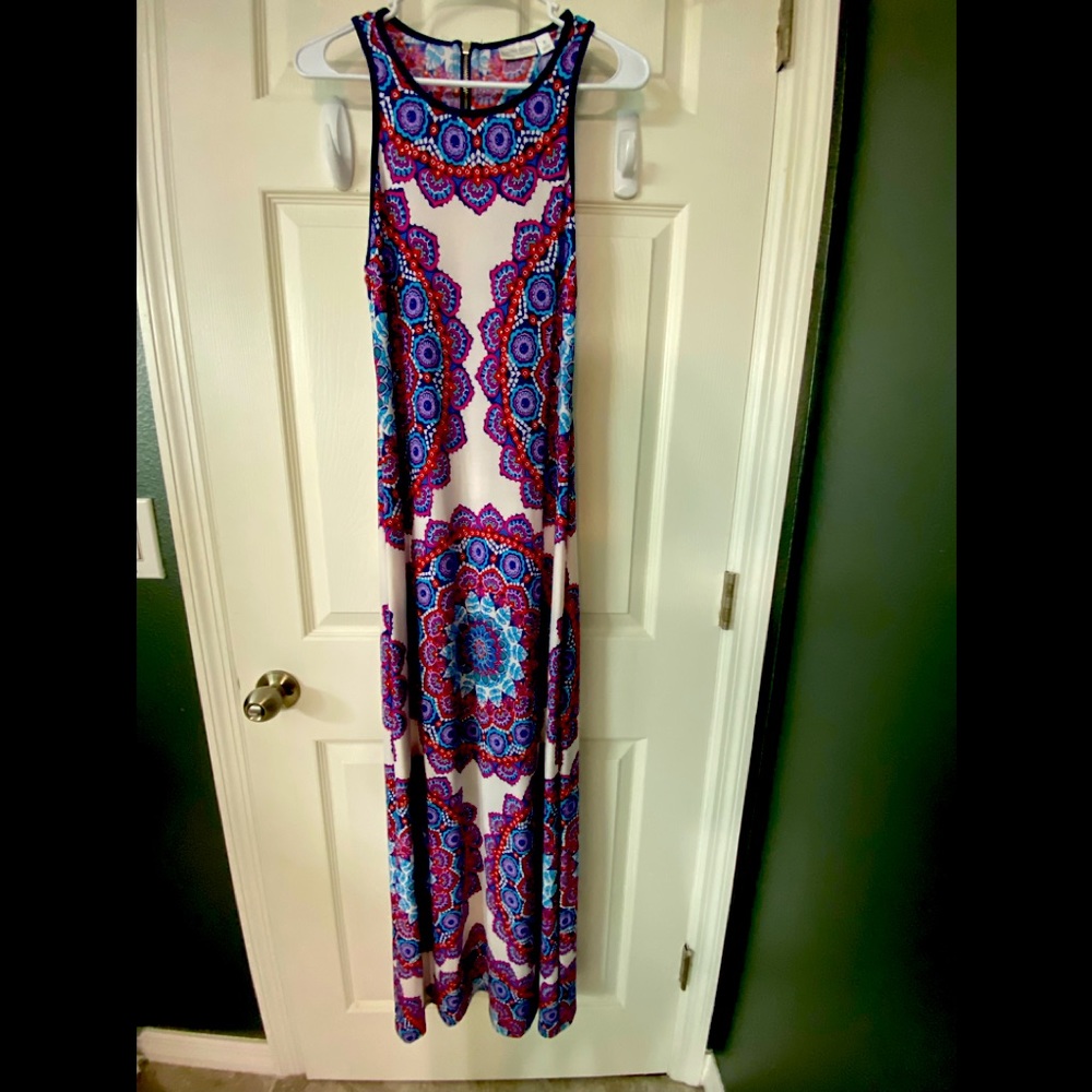 Bisou Bisou maxi dress, short zip behind neck.